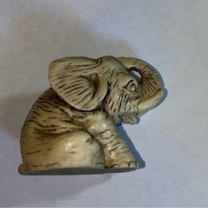Vintage Mini Carved resin Cream brown Elephant Figurine  -trunk up good luck